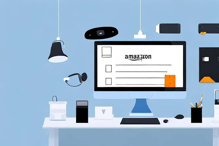 A computer desktop setup with amazon's website on the screen