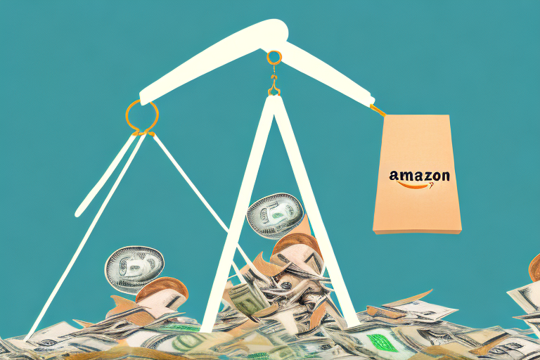 A scale balancing a bag of money and an amazon package
