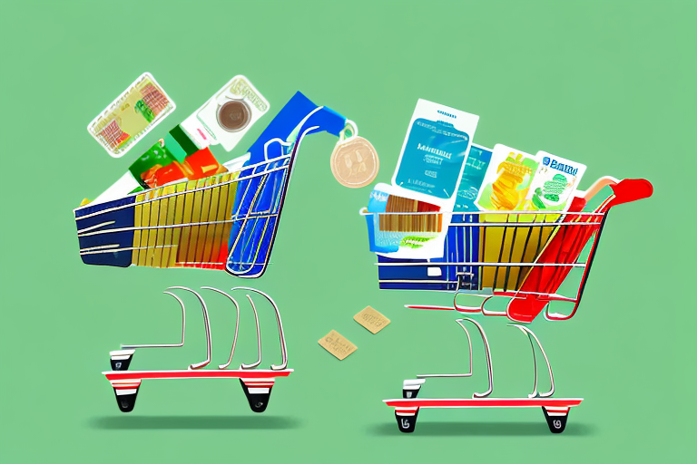 A shopping cart filled with various products