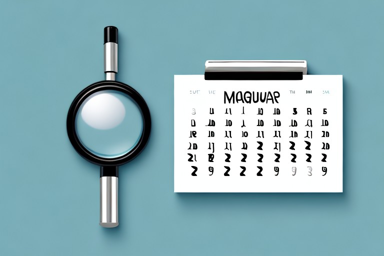 A calendar with a magnifying glass hovering over it