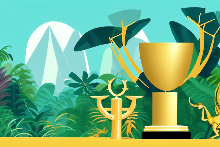 A golden trophy box with an amazon-themed jungle in the background