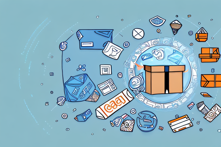 A stylized amazon delivery box surrounded by various digital tools such as a magnifying glass