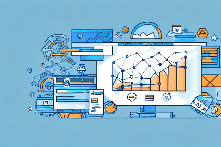 A dynamic box surrounded by upward-pointing arrows and various ecommerce elements like charts