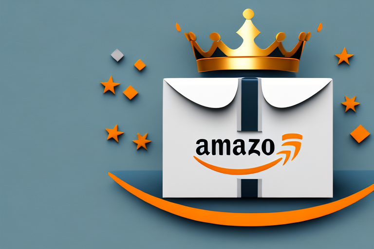 A 3d box labeled "amazon seller central buy box" on a pedestal