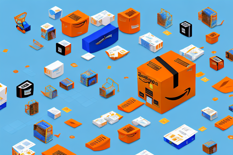 A 3d box with amazon-themed colors and symbols