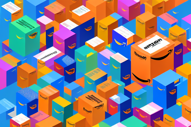 A vibrant amazon box surrounded by smaller