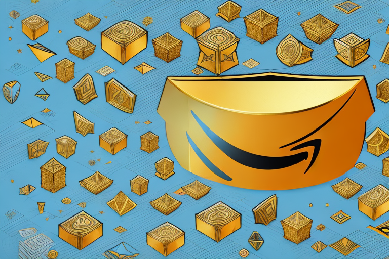 A stylized amazon-style box with a golden crown on top