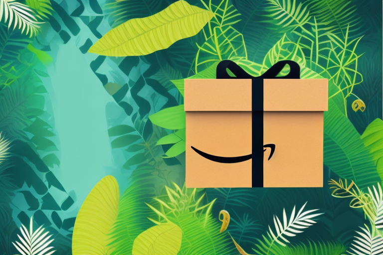 A box placed on a stylized amazon jungle background