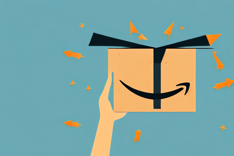 An open cardboard box with a stylized amazon-like arrow pointing towards it