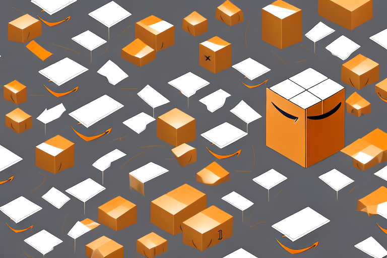 A multitude of variously sized cardboard boxes with the amazon arrow symbol