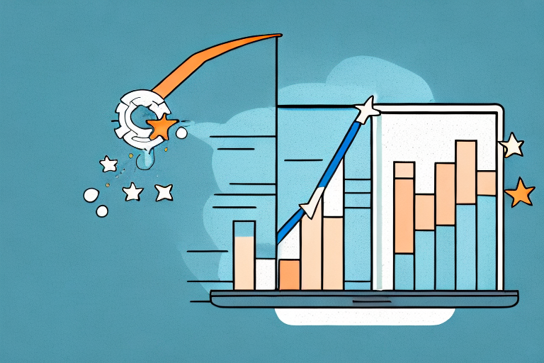 A bar chart showing the fluctuation of amazon bsr (best seller rank) with a symbolic representation of sales such as shopping carts or dollar signs