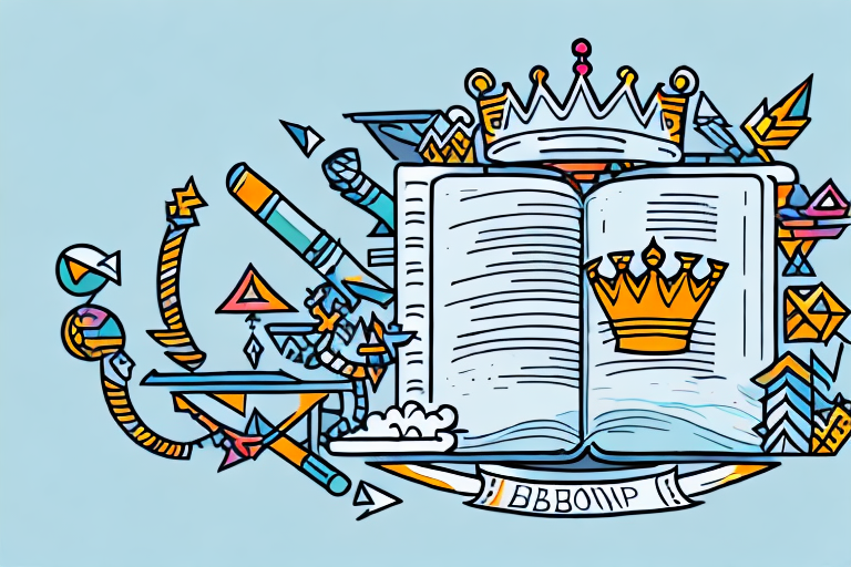 A stack of books with a crown on top