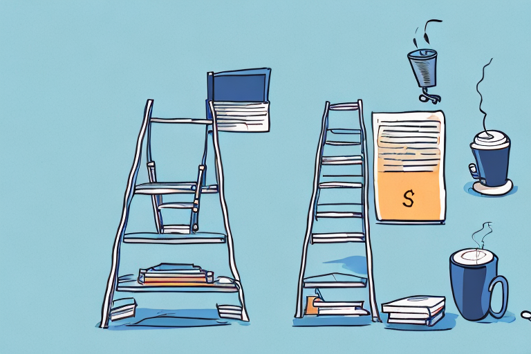 A ladder with various products like books