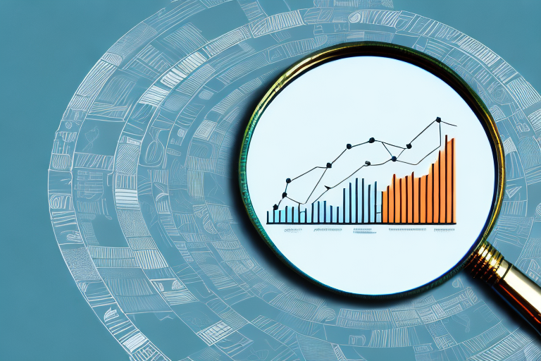 A magnifying glass hovering over a stylized bar graph