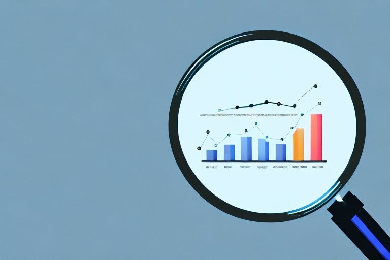 A magnifying glass hovering over a computer screen displaying a bar graph