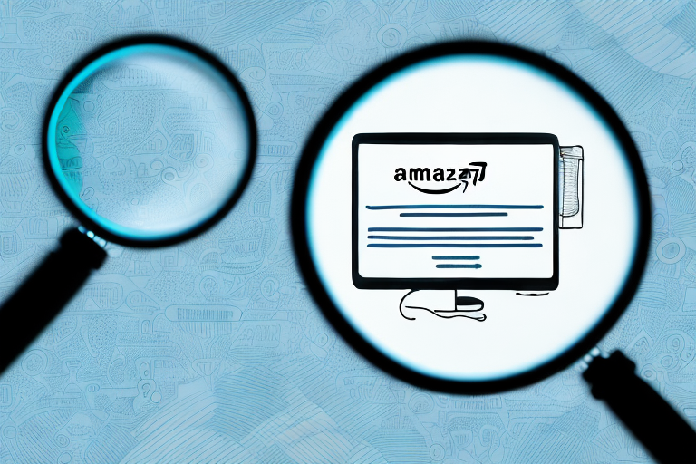 A magnifying glass hovering over a computer screen displaying an amazon product page