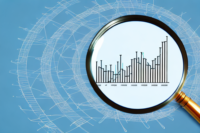 A large magnifying glass focusing on a bar chart