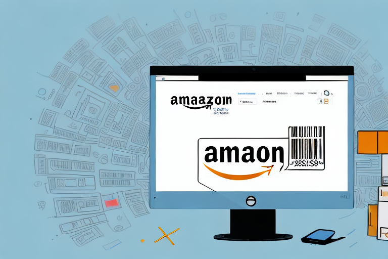 A computer screen displaying an amazon product page with a highlighted barcode