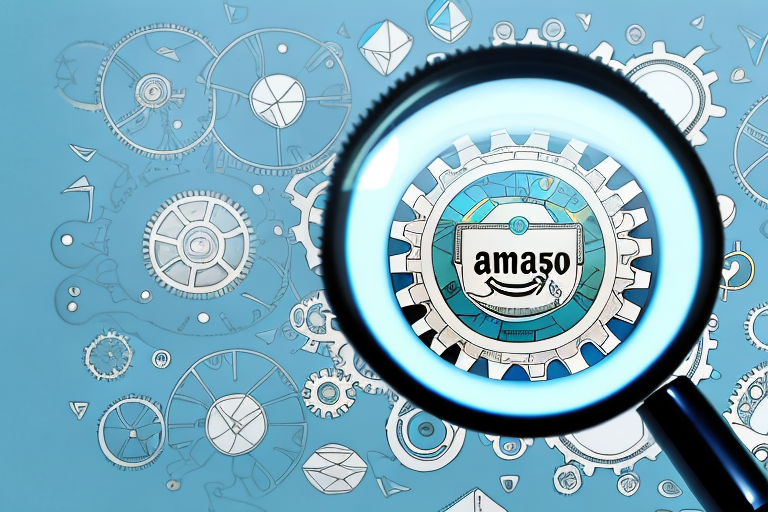 A magnifying glass focusing on a stylized amazon parcel