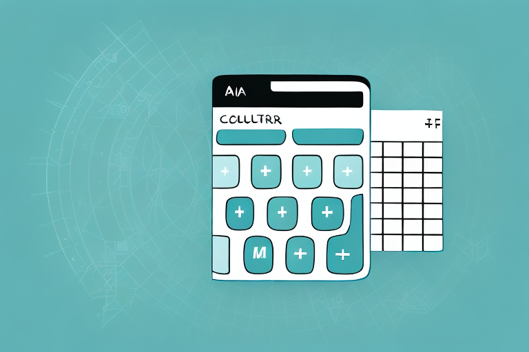 A calculator with symbols of growth (like an upward arrow) and amazon-inspired elements (like a jungle or river)