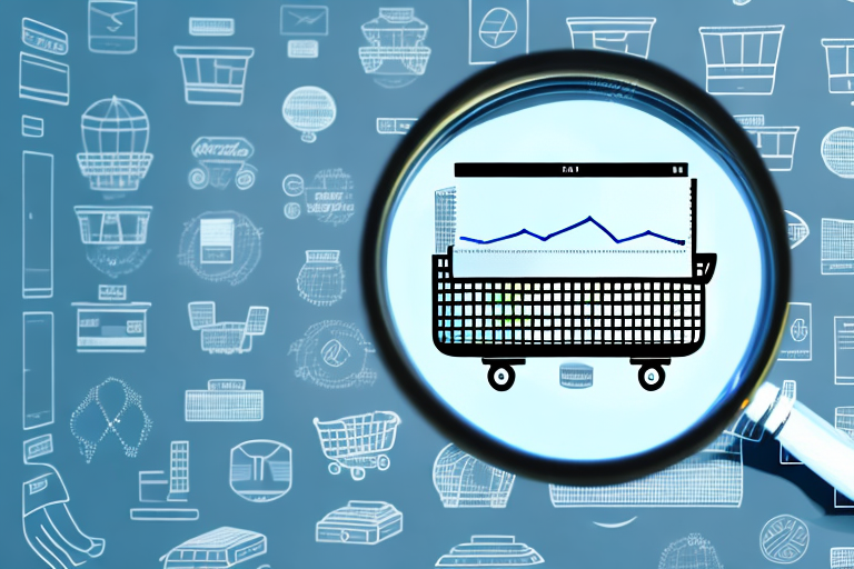 A magnifying glass focusing on a digital bar graph representing amazon's conversion rates