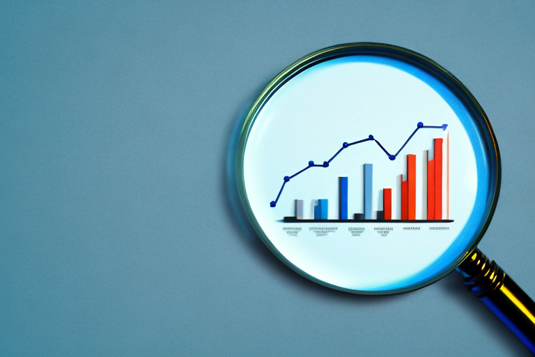 A magnifying glass focusing on a stylized bar graph