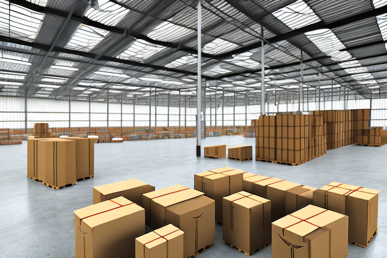 A warehouse with boxes being prepared for shipment