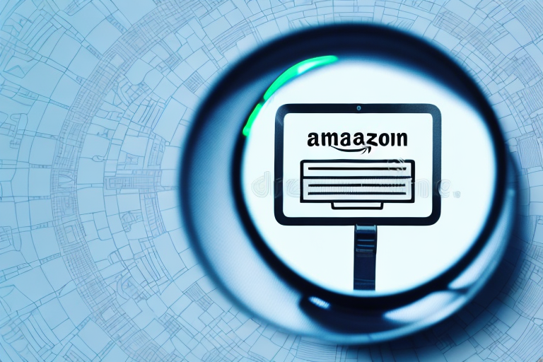 A magnifying glass hovering over a computer screen displaying an amazon product page