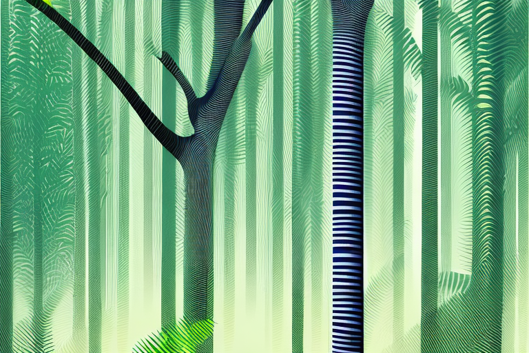 A barcode transitioning into a stylized amazon rainforest