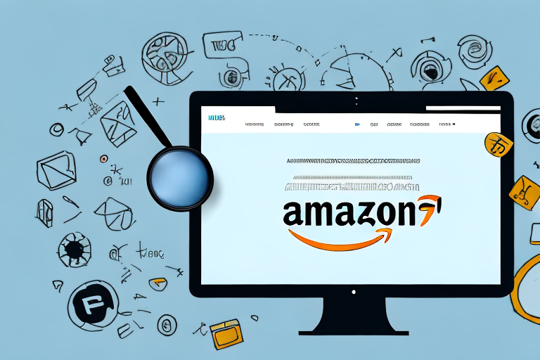 A computer screen displaying the amazon website with a magnifying glass hovering over a mock asin number on a product page