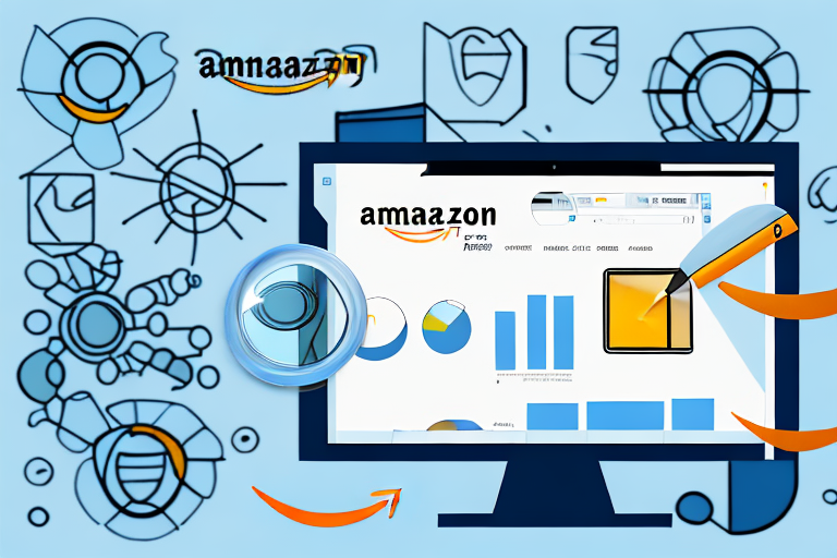 A computer screen displaying amazon's product listing page with various steps marked out