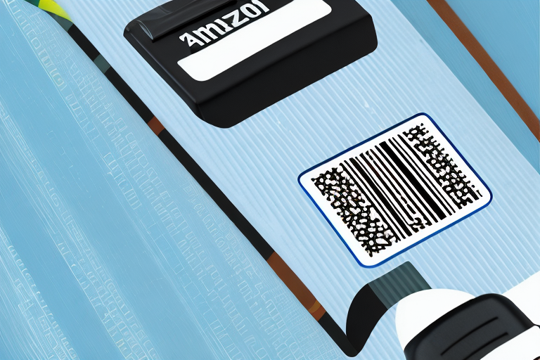 A barcode scanner scanning a package with an amazon asin label