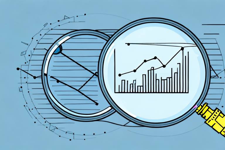 A magnifying glass hovering over a line graph representing fluctuating prices