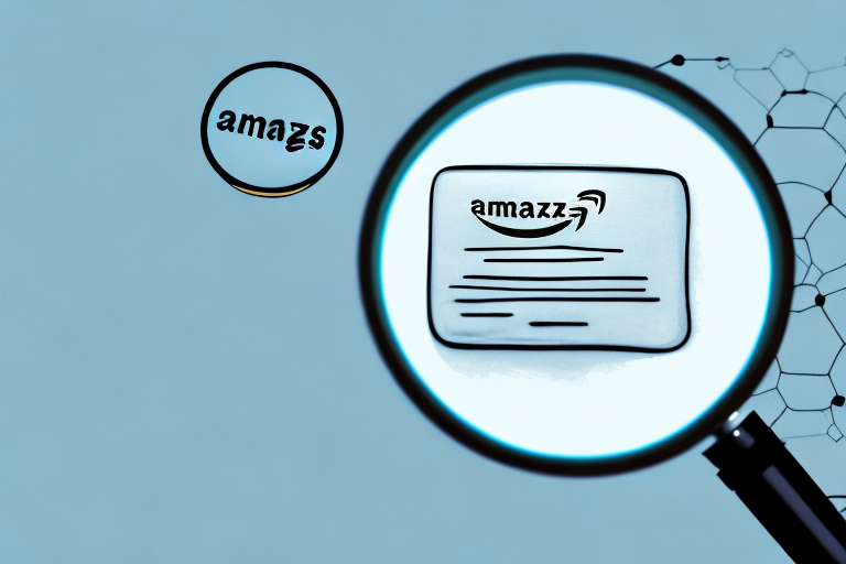 A magnifying glass hovering over a stylized amazon product listing