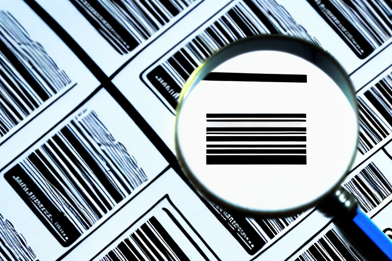 A magnifying glass examining a barcode on a box