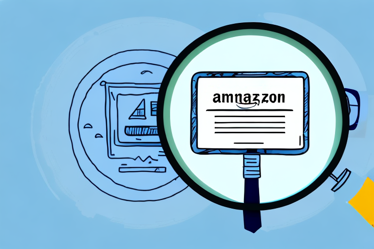 A magnifying glass hovering over a computer screen displaying an amazon product page