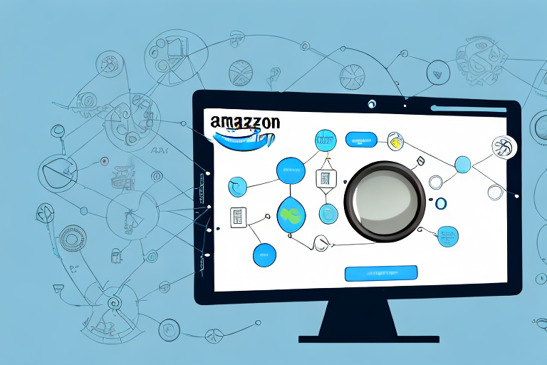 A computer screen displaying the amazon website with a magnifying glass highlighting a fictional product's asin code