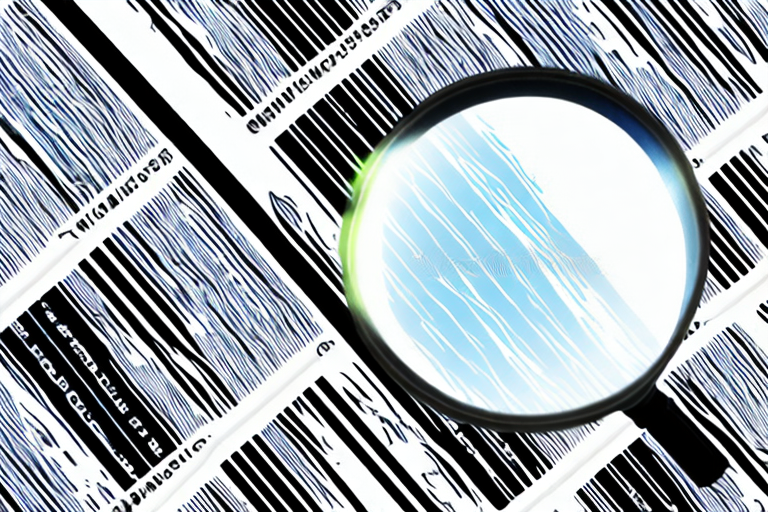 A magnifying glass hovering over a barcode on a package