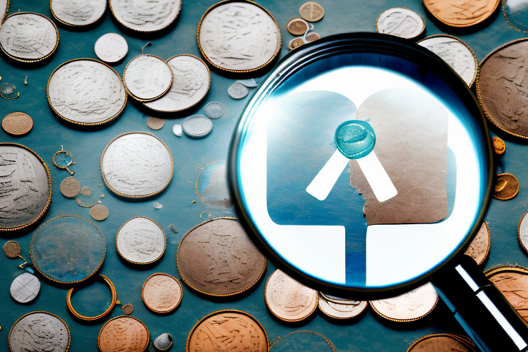 A magnifying glass revealing hidden items such as coins