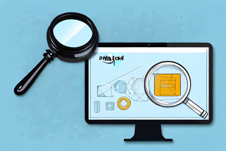 A computer screen showing an amazon product page with a magnifying glass focusing on the asin number area