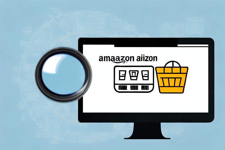 A computer screen displaying the amazon website with a magnifying glass hovering over an asin number