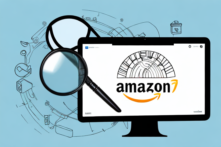 A computer screen displaying the amazon website with a magnifying glass hovering over a product's details