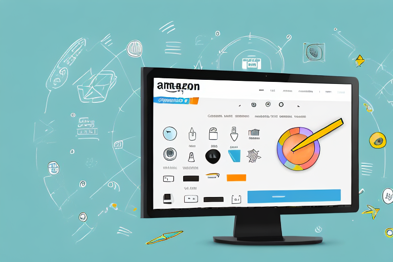 A computer screen showing the amazon product listing interface with various steps highlighted