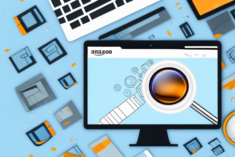 A computer screen showing the amazon website with a magnifying glass hovering over a product's details