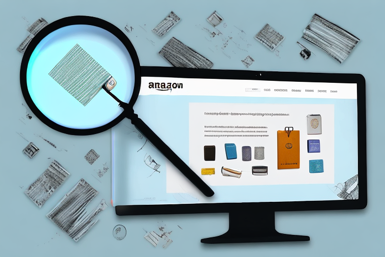 A computer screen showing an amazon product page with a magnifying glass highlighting the product details section