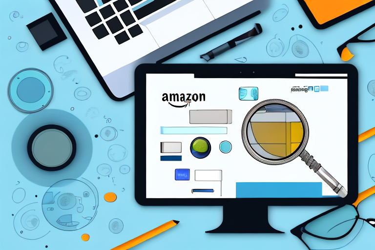 A computer screen showing an amazon product page with a magnifying glass highlighting the asin section