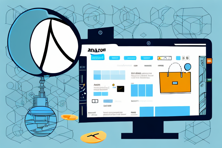 A computer screen showing an amazon product page with a magnifying glass hovering over the product details section where the asin is typically located