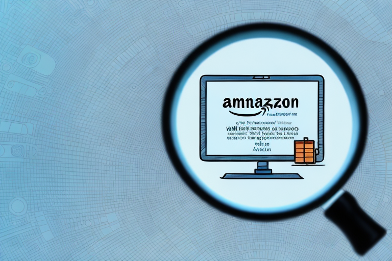 A magnifying glass hovering over a computer screen displaying an amazon product page