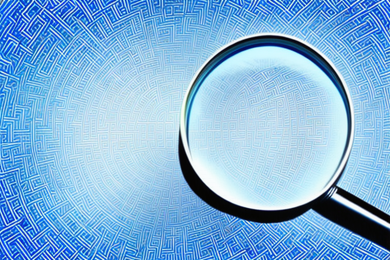 A magnifying glass hovering over a complex maze