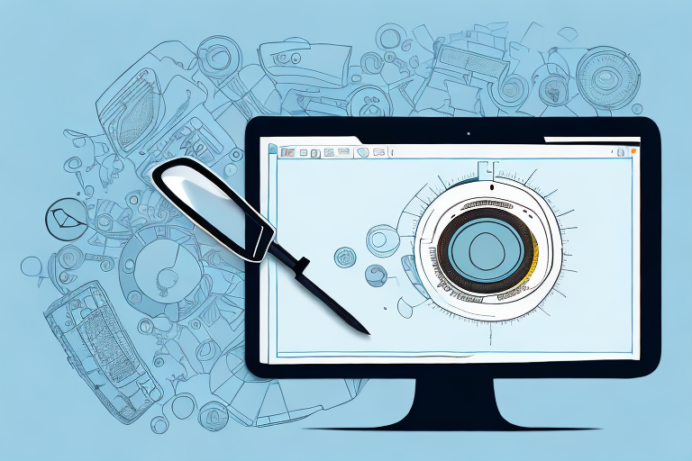 An amazon product page on a computer screen with a magnifying glass focusing on the asin number section